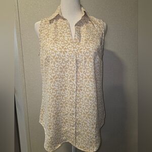 Ann Taylor Beige Patterned Sleeveless Blouse